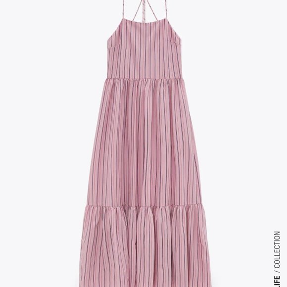 💗SALE💗 Zara Pink Striped Strappy Maxi Poplin Dress - Picture 14 of 17